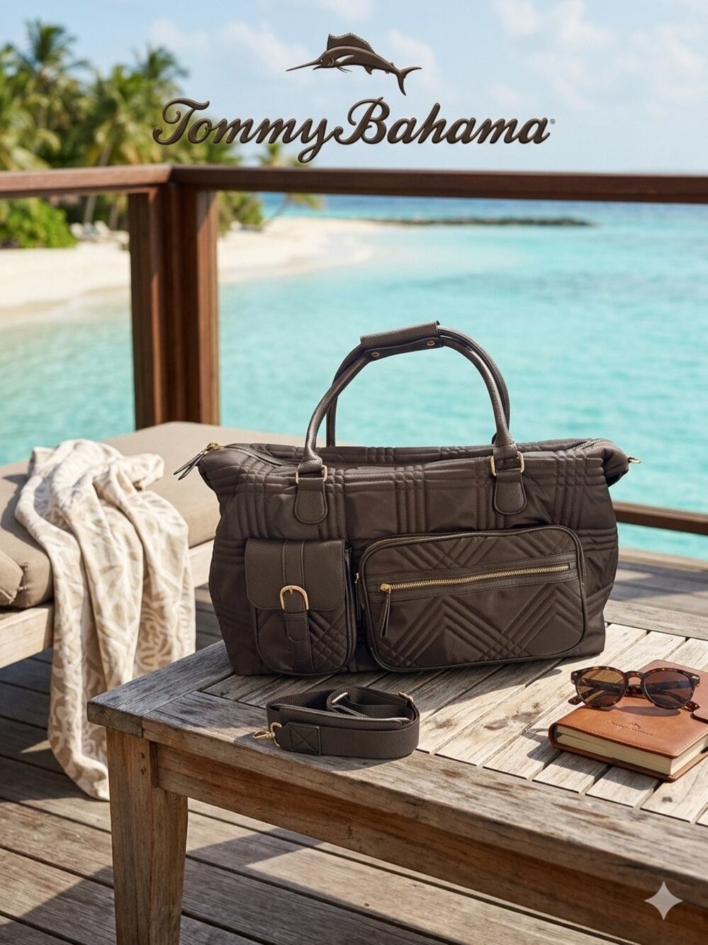 Tommy Bahama Black Quilted Weekender Travel Tote